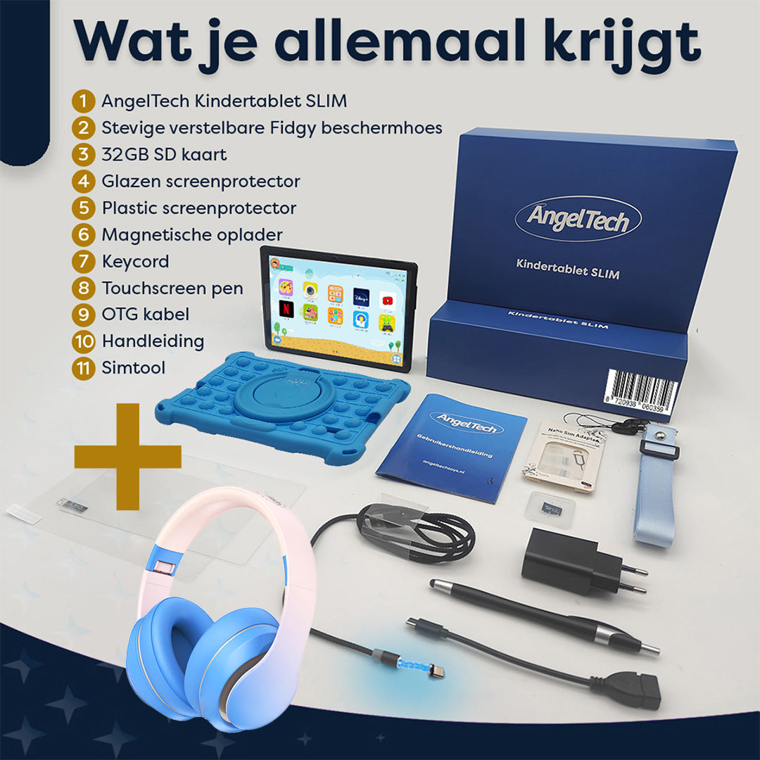 AngelTech Kinderpaket SLIM – Kindertablet + Kinderkopfhörer
