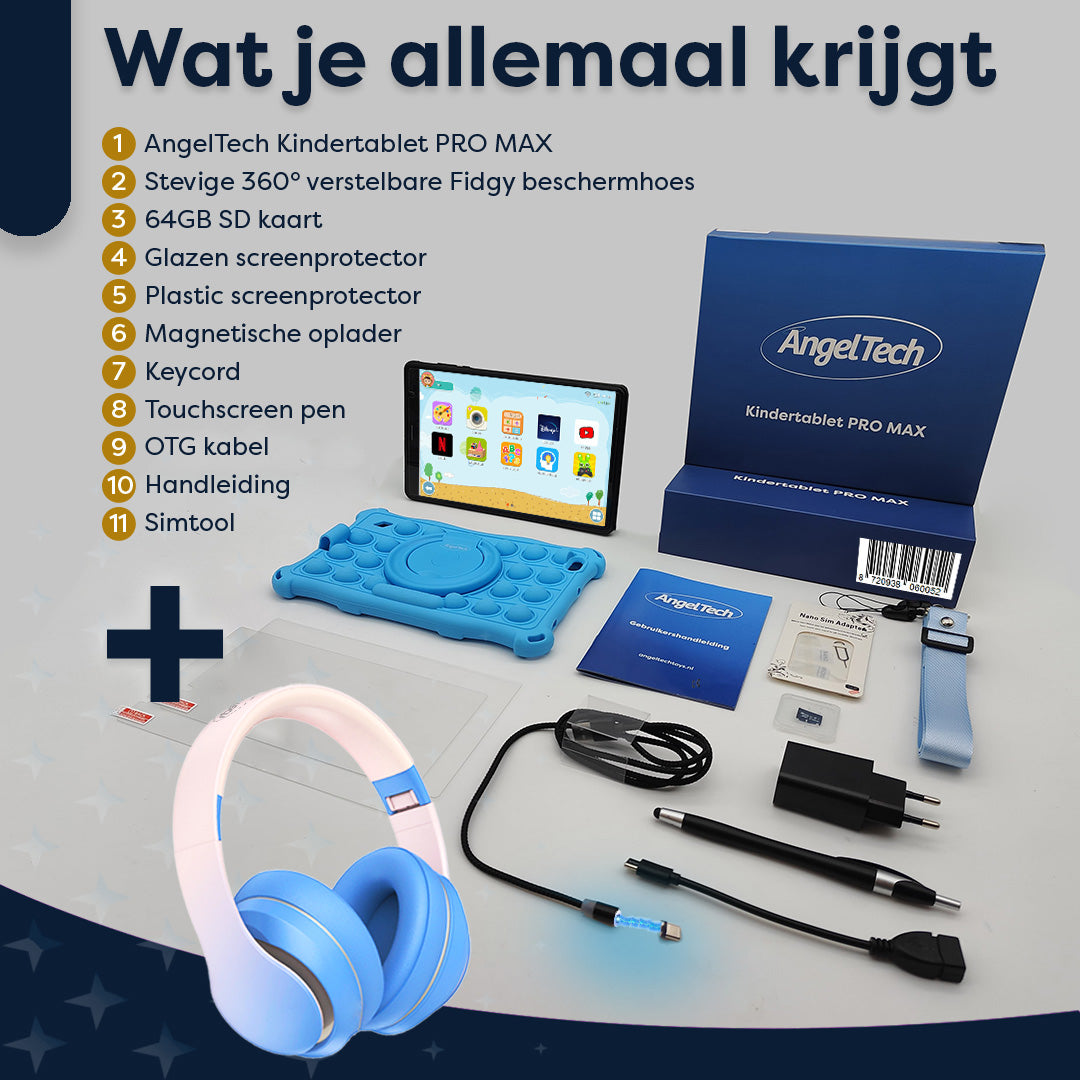 AngelTech Kinderpaket PRO MAX – Kindertablet + Kinderkopfhörer