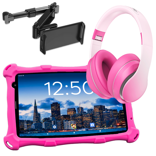 AngelTech Unterwegs-Paket PRO MAX – Kindertablet + Tablethalterung fürs Auto