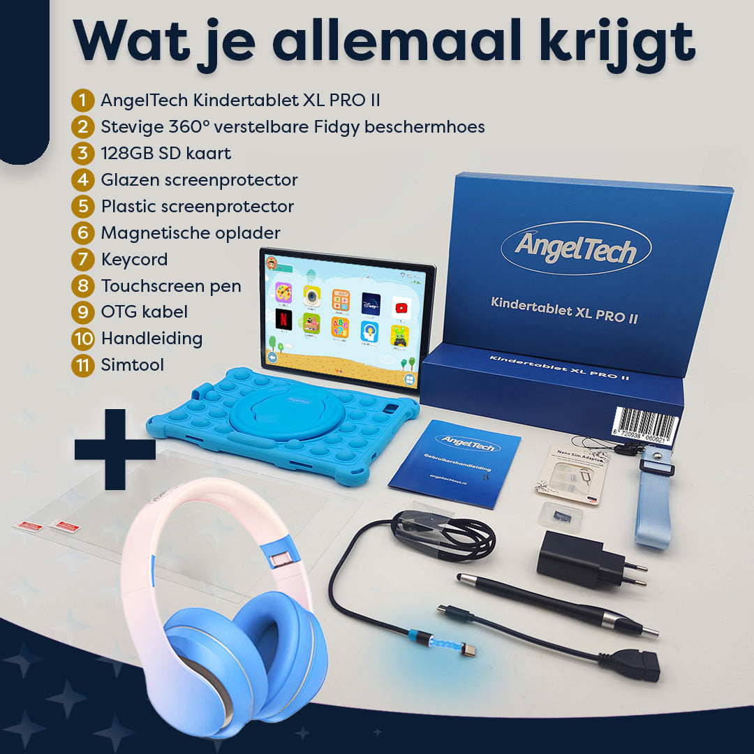 AngelTech Kinderpaket PRO II – Kindertablet + Kinderkopfhörer