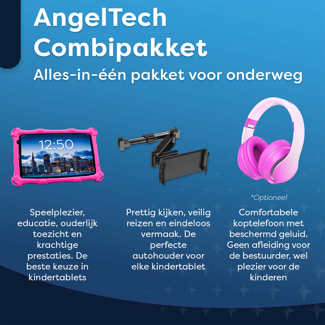 AngelTech OnderwegPakket PRO MAX - Kindertablet + Tablethouder