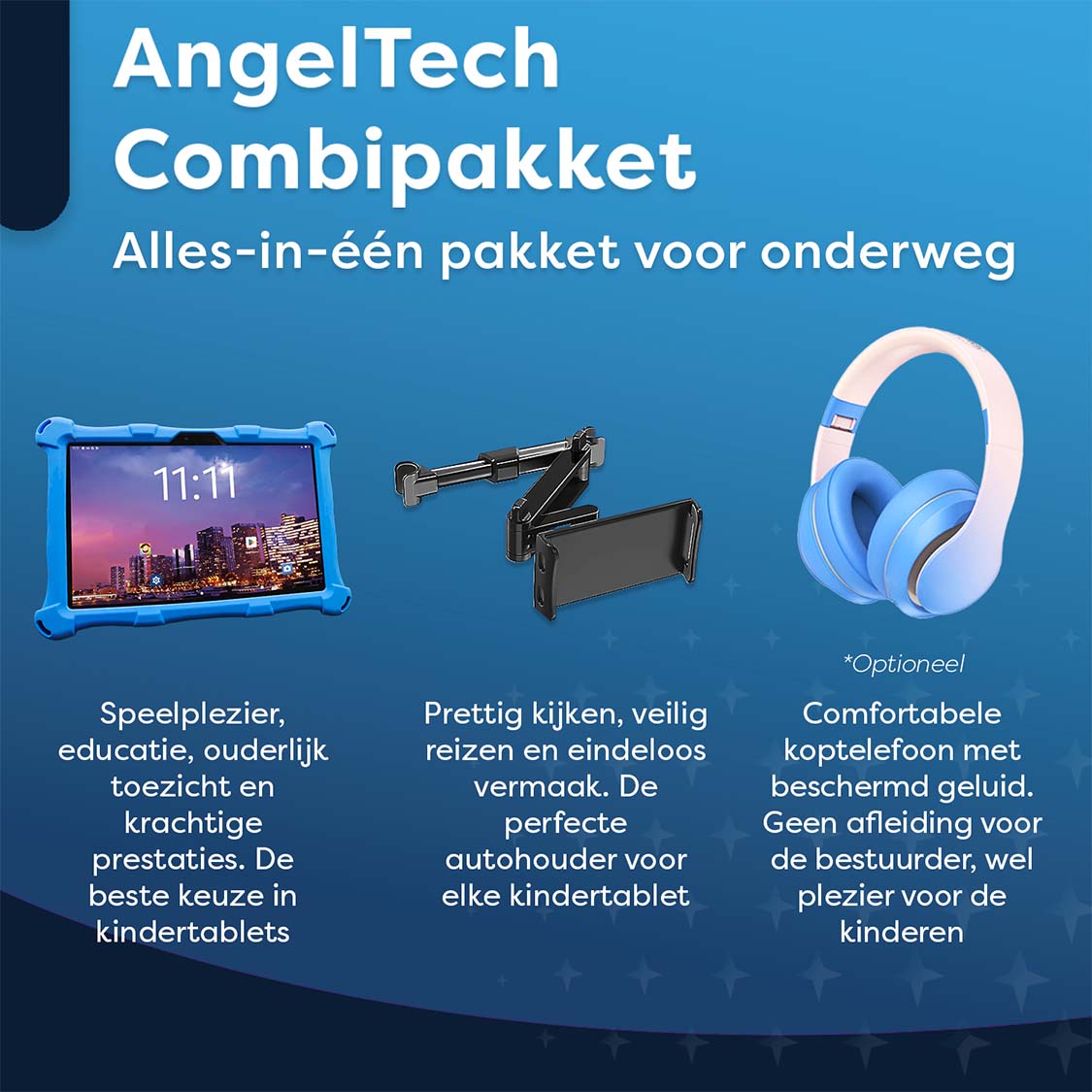 AngelTech OnderwegPakket XL PRO II - Kindertablet + Tablethouder
