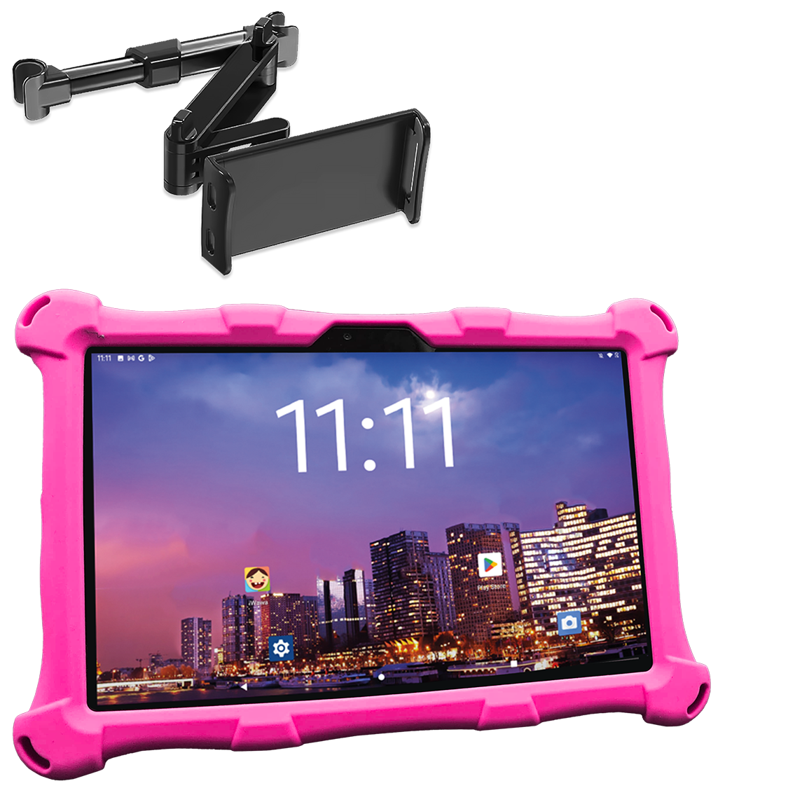 AngelTech Unterwegs-Paket XL PRO II – Kindertablet + Tablethalterung fürs Auto