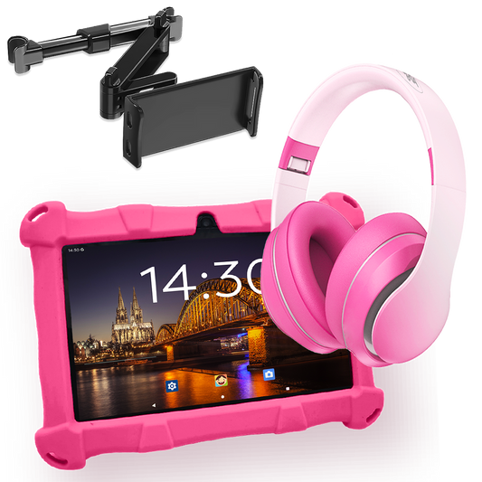 AngelTech Unterwegs-Paket SLIM – Kindertablet + Tablethalterung fürs Auto