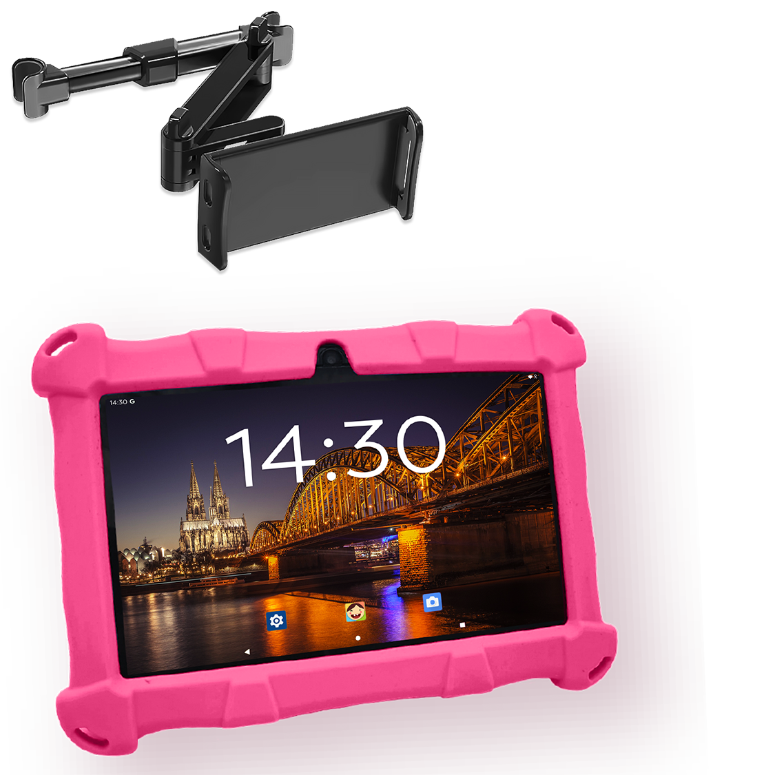 AngelTech Unterwegs-Paket SLIM – Kindertablet + Tablethalterung fürs Auto