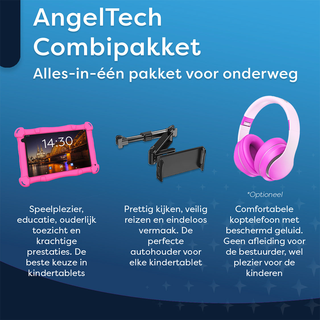 AngelTech Unterwegs-Paket SLIM – Kindertablet + Tablethalterung fürs Auto