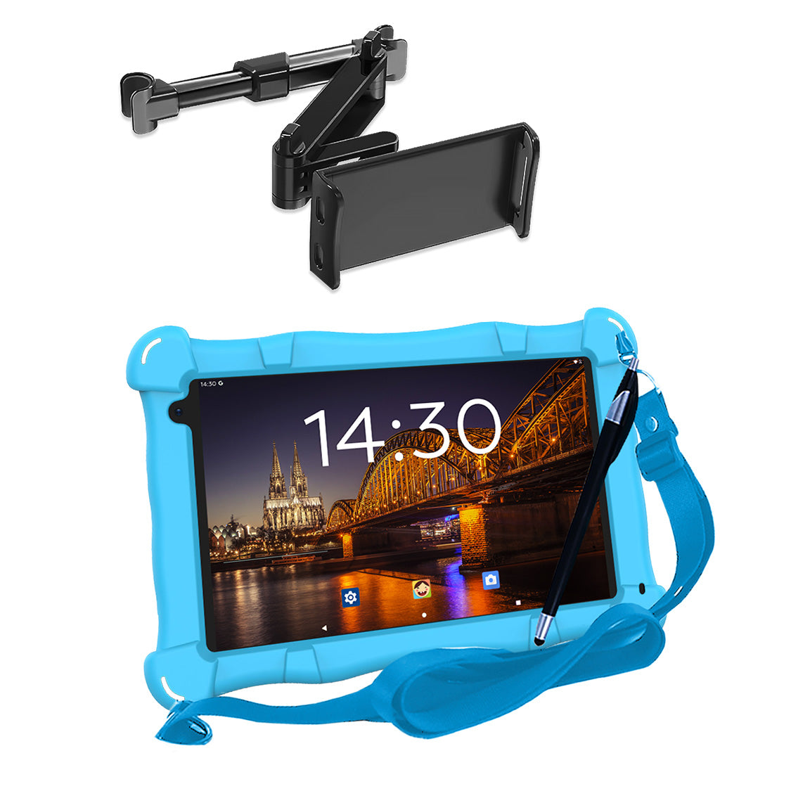 AngelTech Unterwegs-Paket SLIM – Kindertablet + Tablethalterung fürs Auto