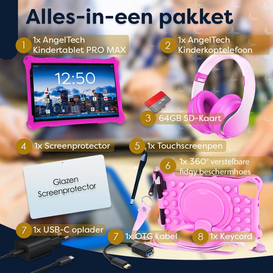 AngelTech Kinderpakket PRO MAX - Kindertablet + Kinderkoptelefoon