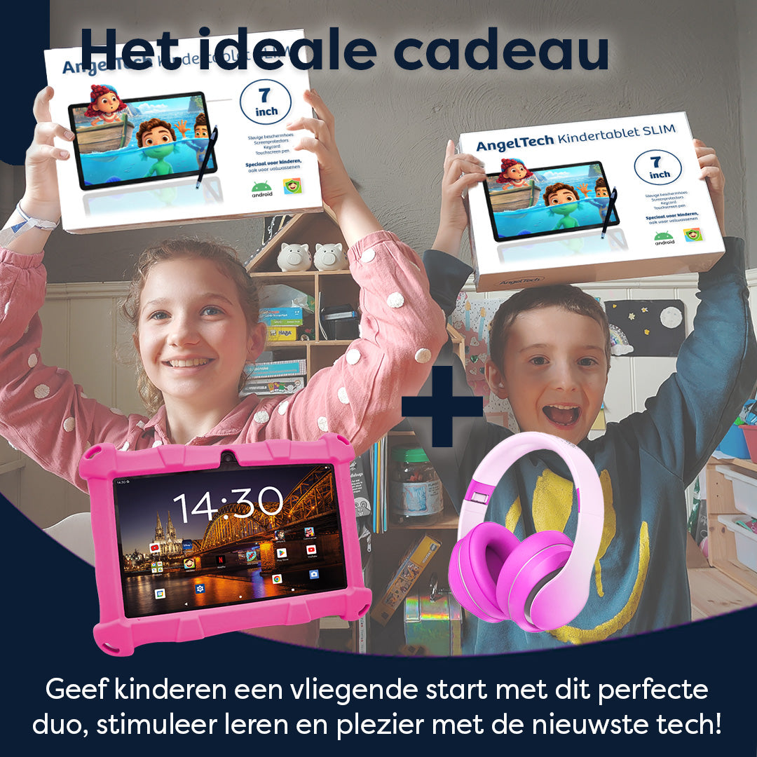 AngelTech Kinderpakket SLIM - Kindertablet + Kinderkoptelefoon