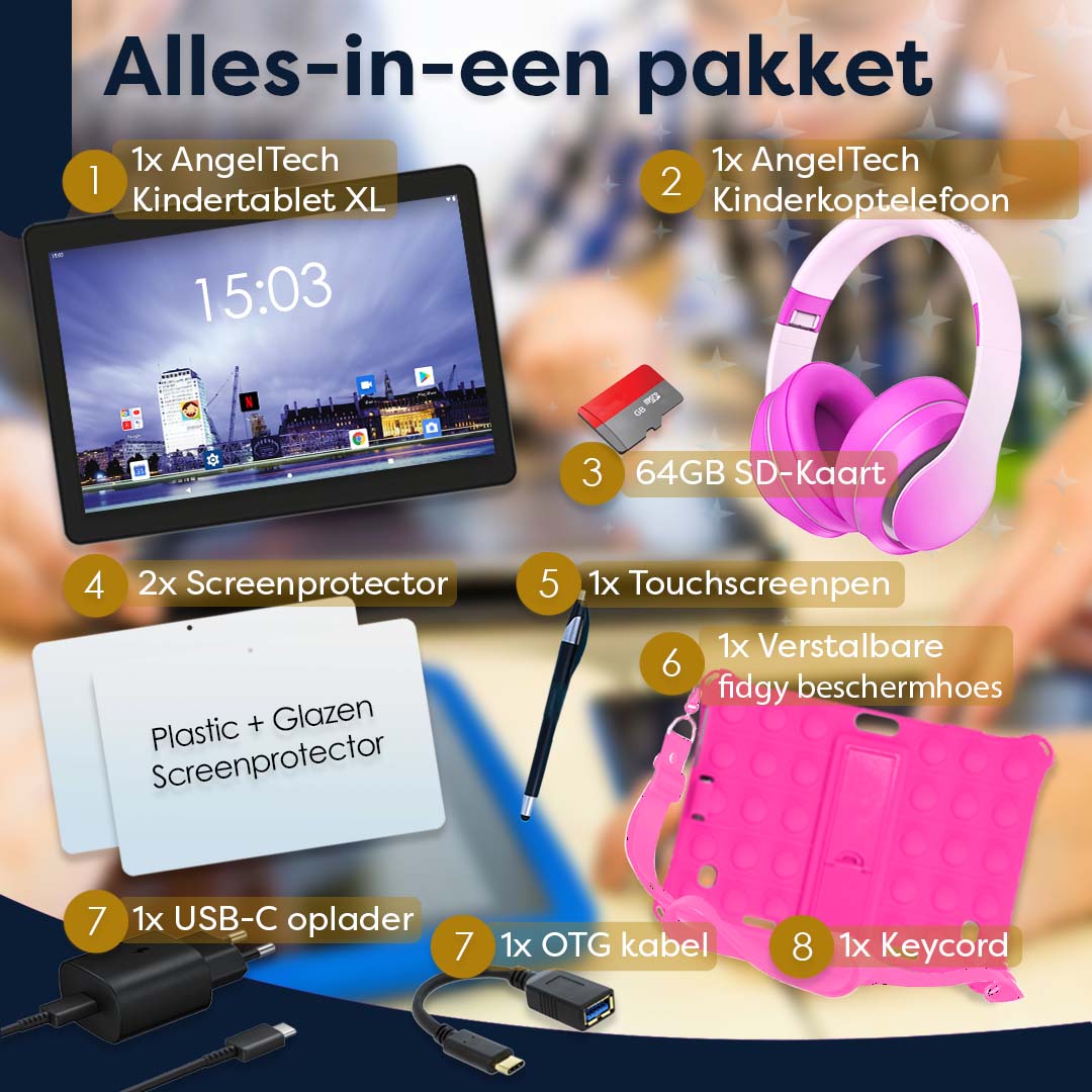 AngelTech Kinderpakket XL - Kindertablet + Kinderkoptelefoon