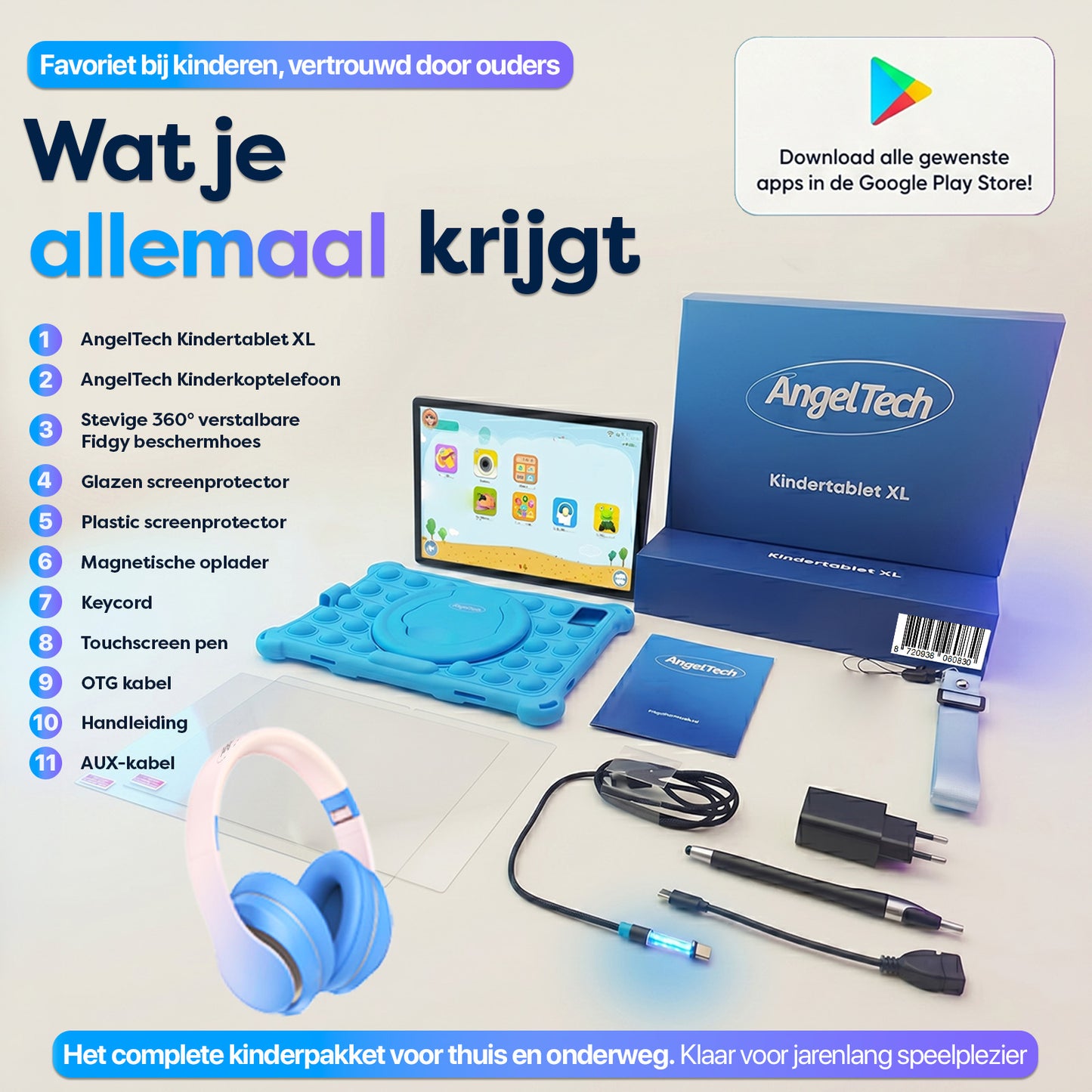 AngelTech Kinderpakket XL - Kindertablet + Kinderkoptelefoon