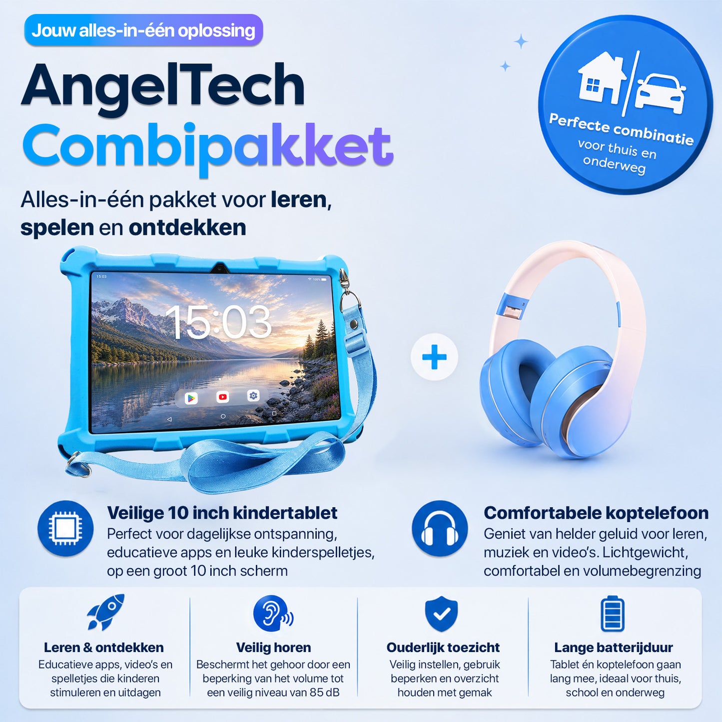 AngelTech Kinderpakket XL - Kindertablet + Kinderkoptelefoon