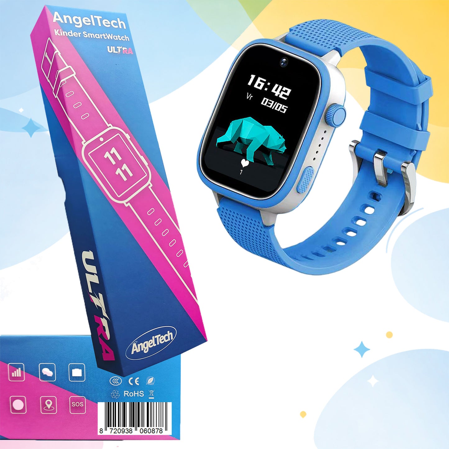 AngelTech Kinder SmartWatch Ultra Blauw