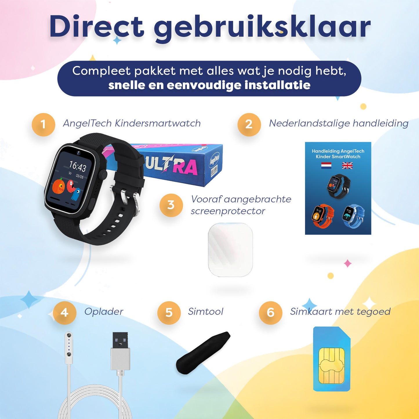 AngelTech Kinder SmartWatch Ultra Zwart