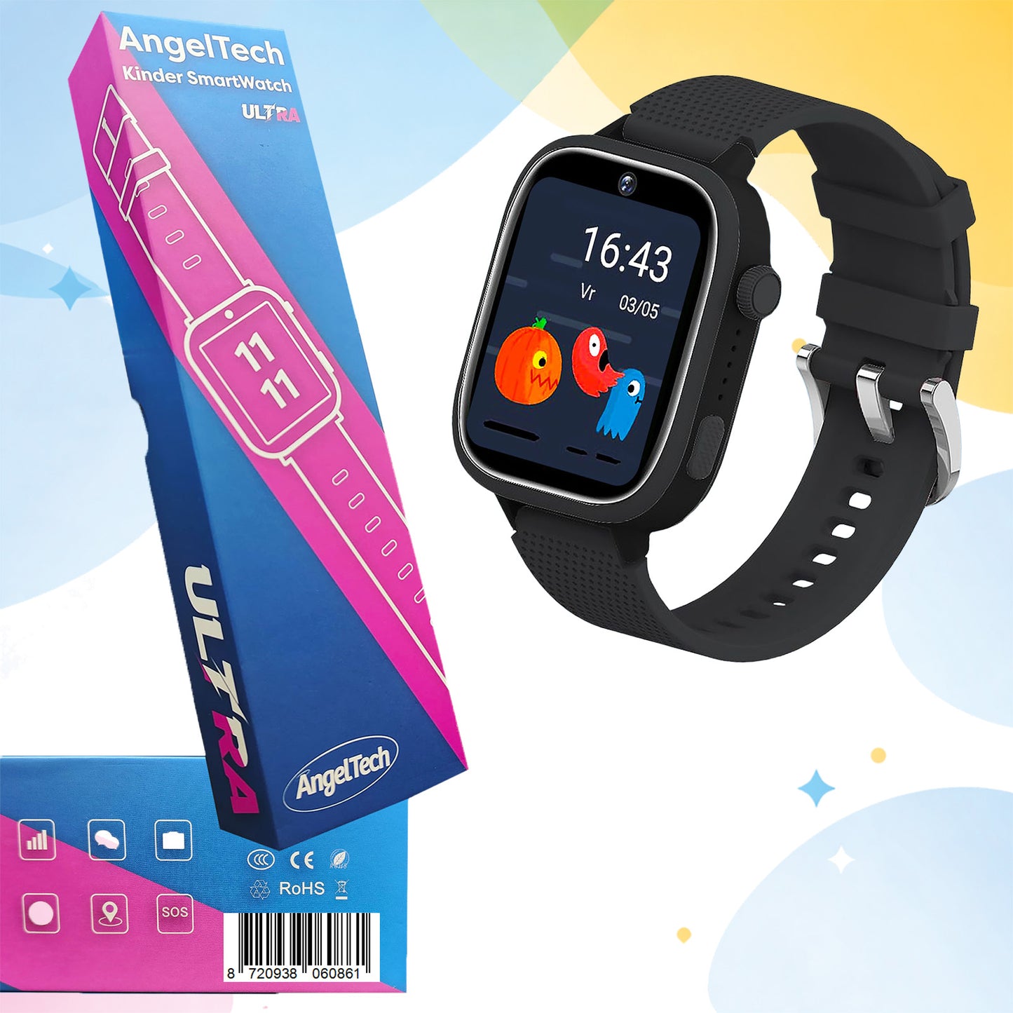 AngelTech Kinder SmartWatch Ultra Zwart