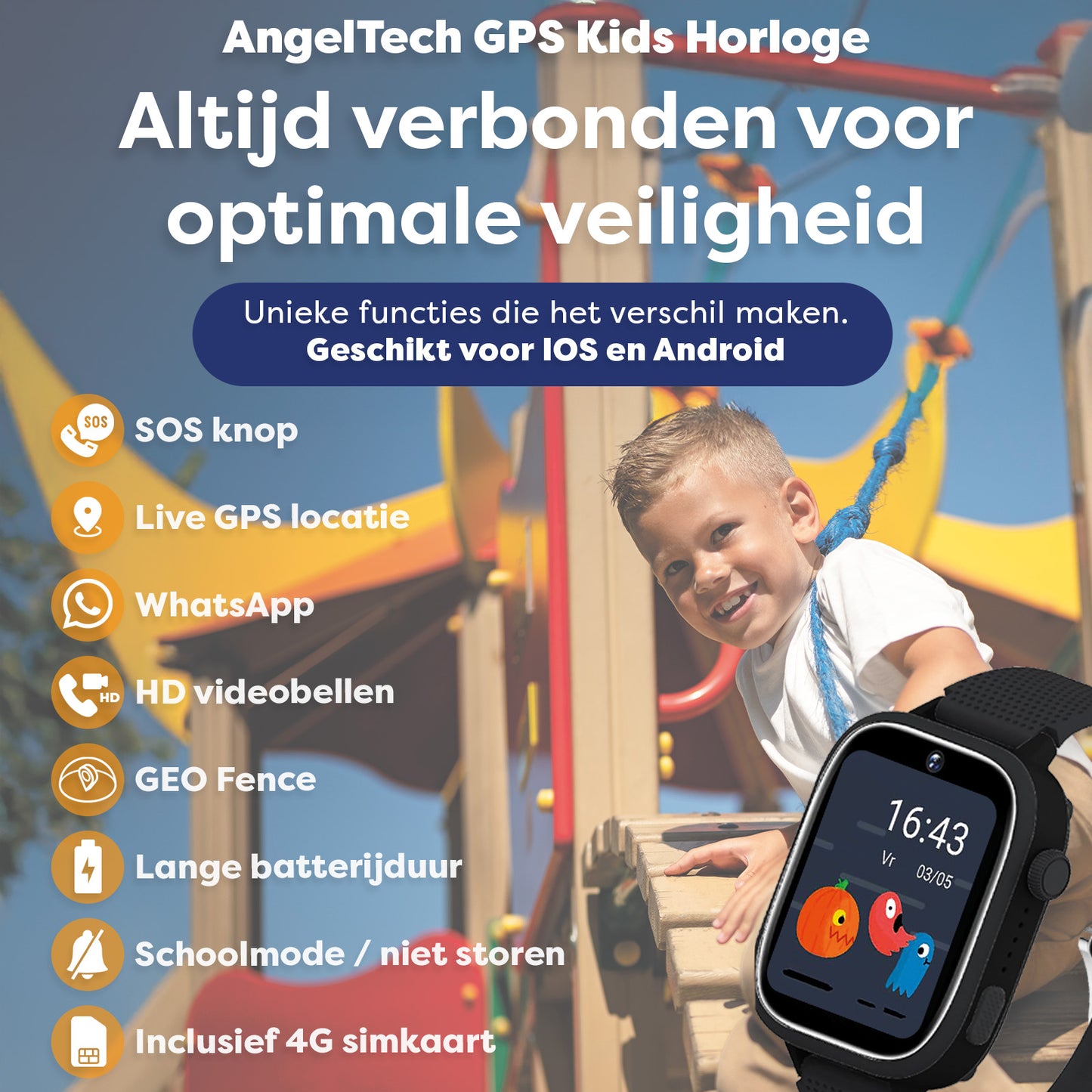 AngelTech Kinder SmartWatch Ultra Zwart