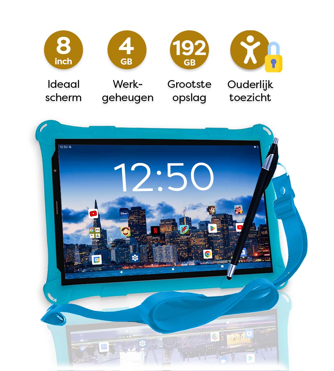 AngelTech Kindertablet PRO MAX Blauw 8 inch Inclusief 64GB SD-kaart