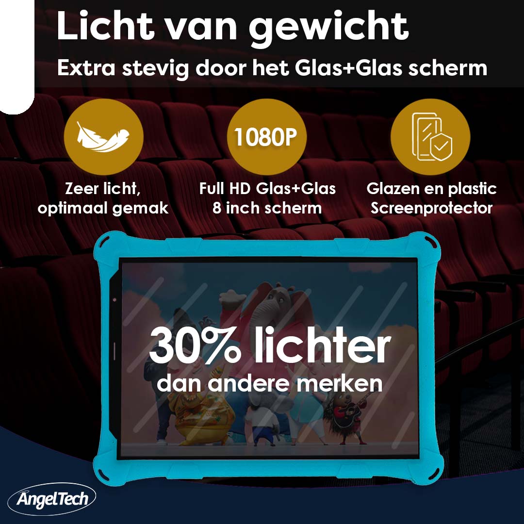 AngelTech Kindertablet PRO MAX Blauw 8 inch Inclusief 64GB SD-kaart