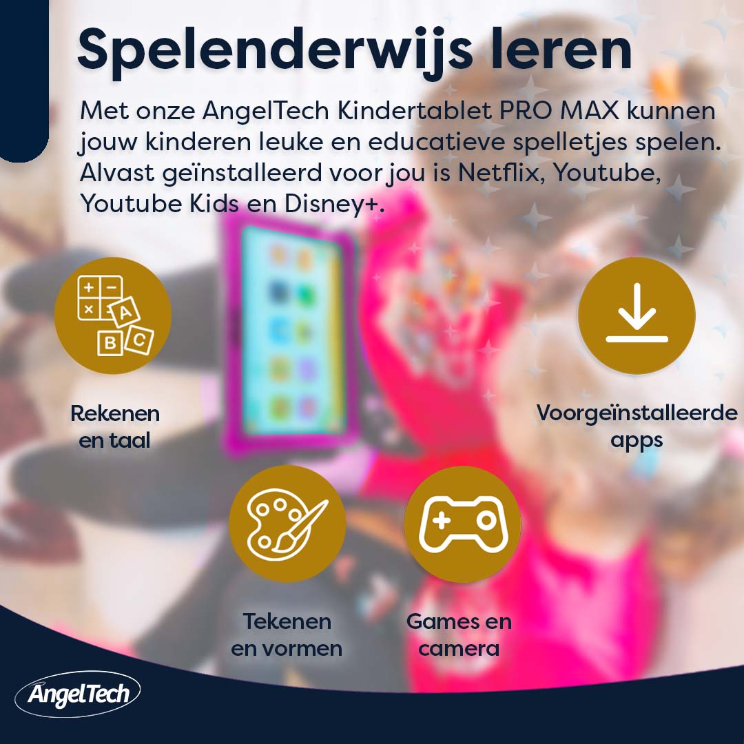 AngelTech Kindertablet PRO MAX Roze 8 inch Inclusief 64GB SD-kaart