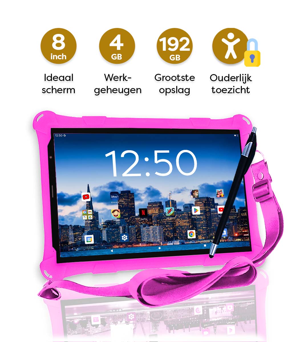 AngelTech Kindertablet PRO MAX Roze 8 inch Inclusief 64GB SD-kaart