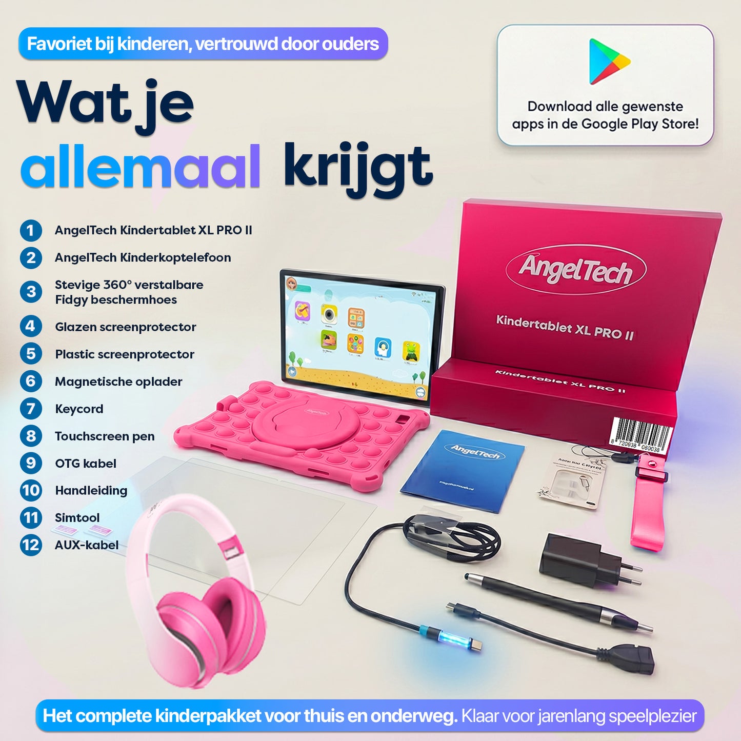 AngelTech Kinderpakket PRO II - Kindertablet + Kinderkoptelefoon