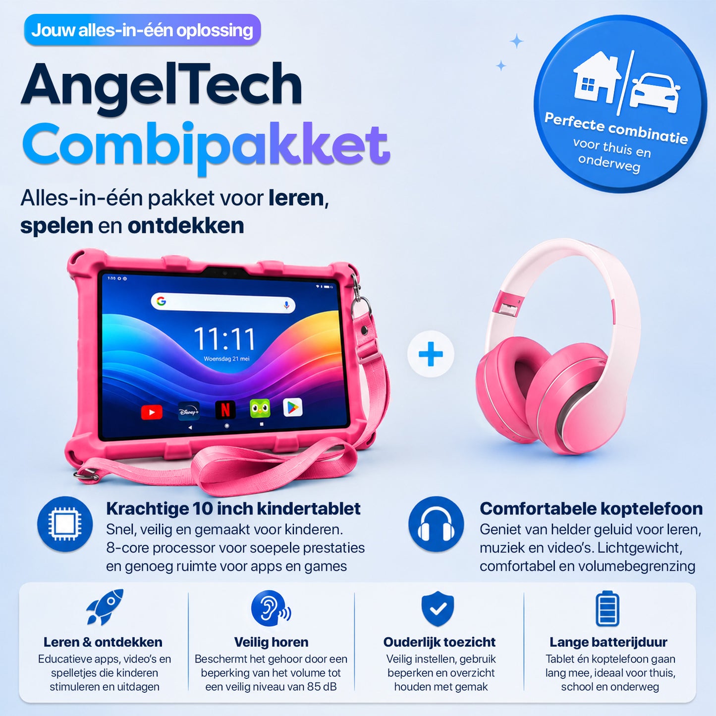 AngelTech Kinderpakket PRO II - Kindertablet + Kinderkoptelefoon