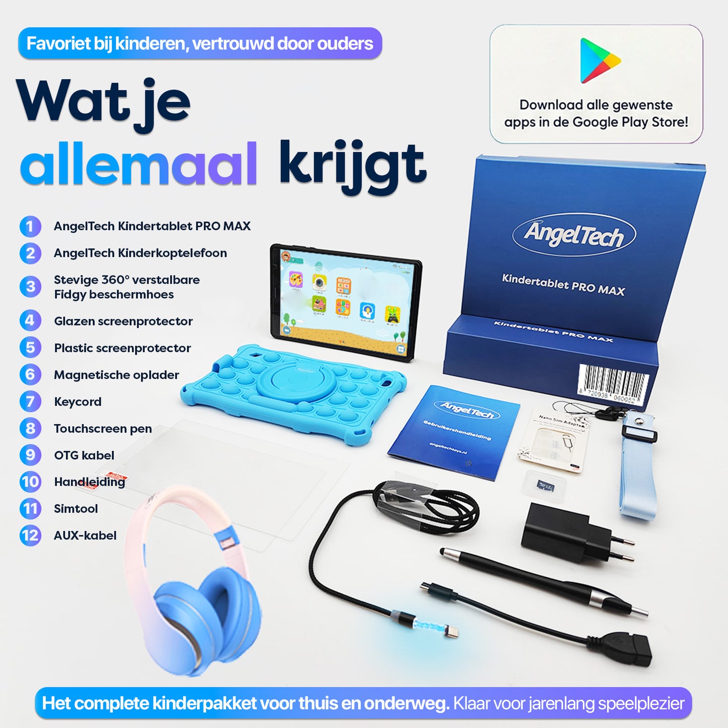 AngelTech Kinderpakket PRO MAX - Kindertablet + Kinderkoptelefoon
