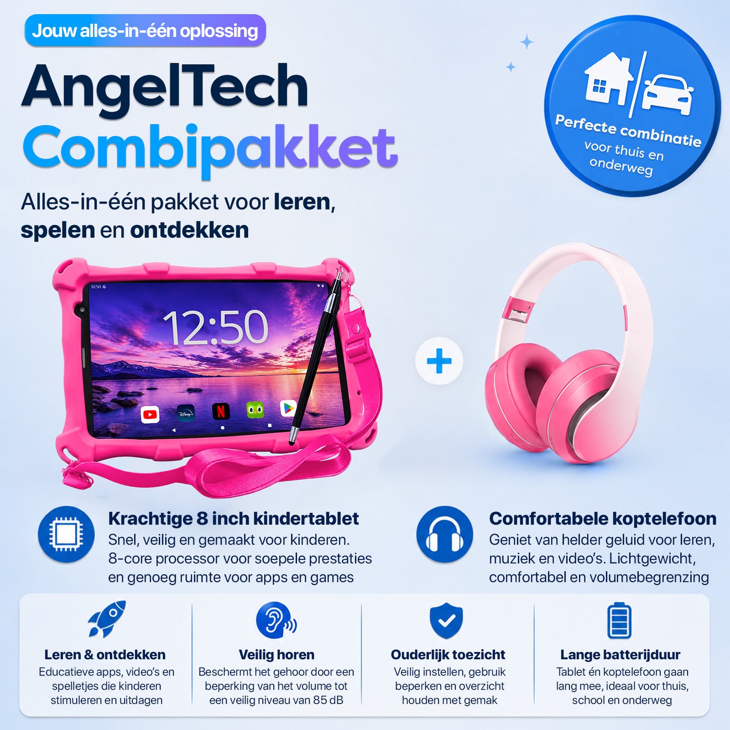 AngelTech Kinderpakket PRO MAX - Kindertablet + Kinderkoptelefoon