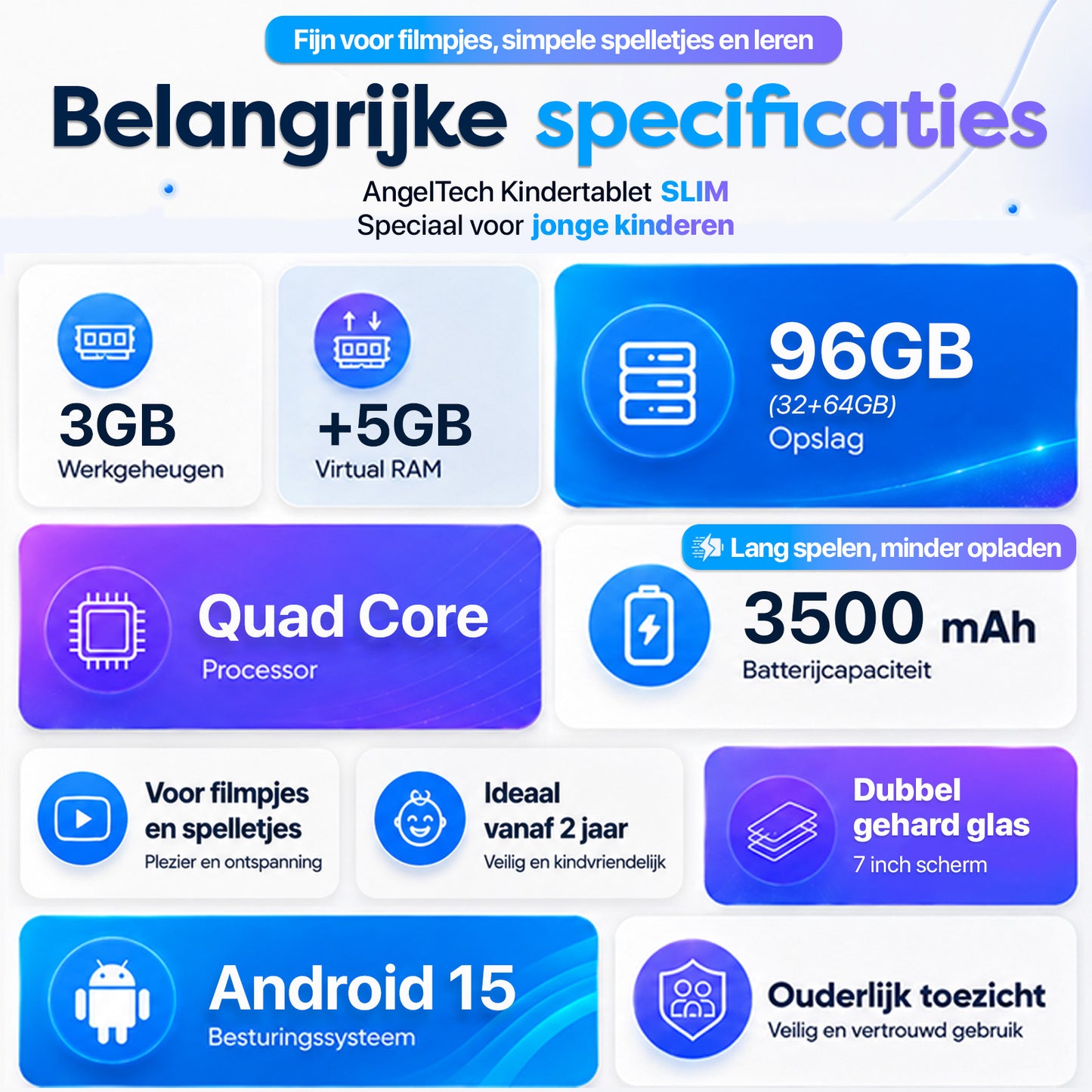AngelTech Kinderpakket SLIM - Kindertablet + Kinderkoptelefoon