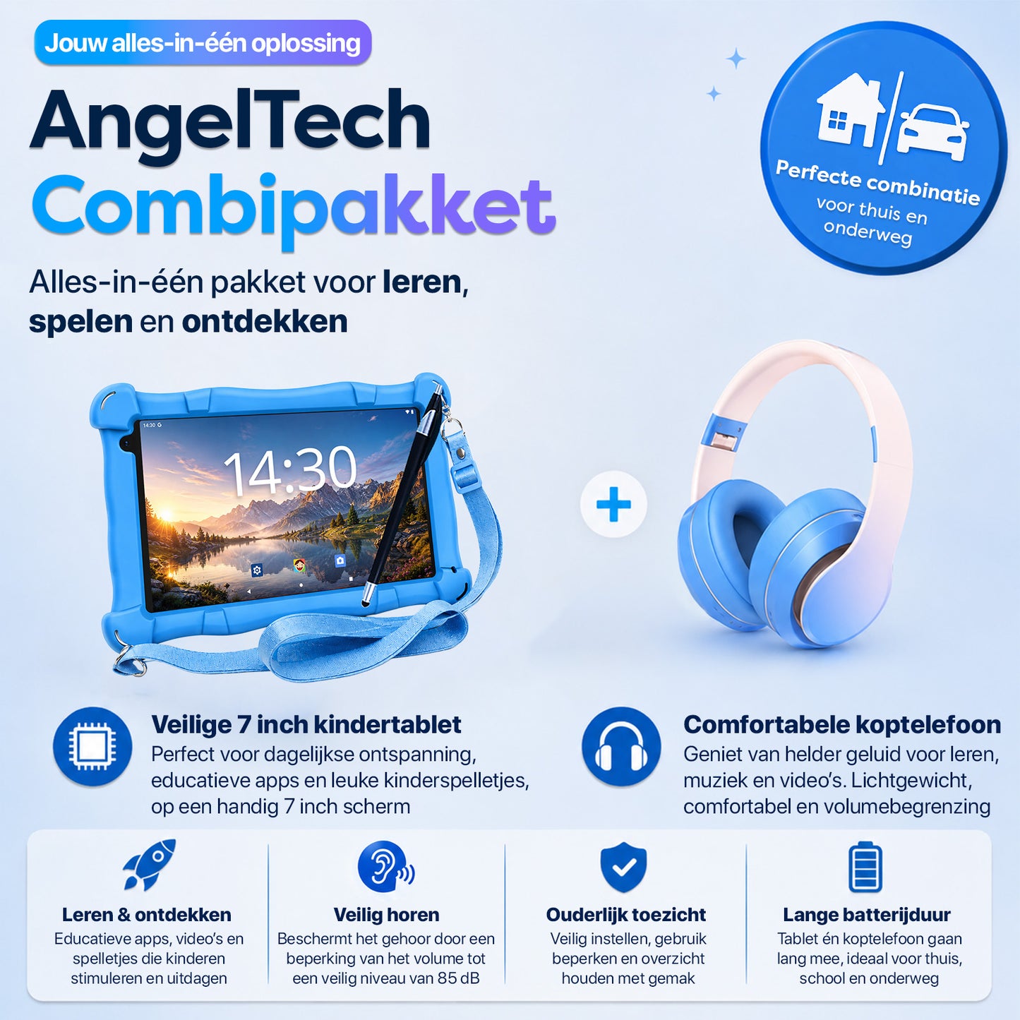 AngelTech Kinderpakket SLIM - Kindertablet + Kinderkoptelefoon