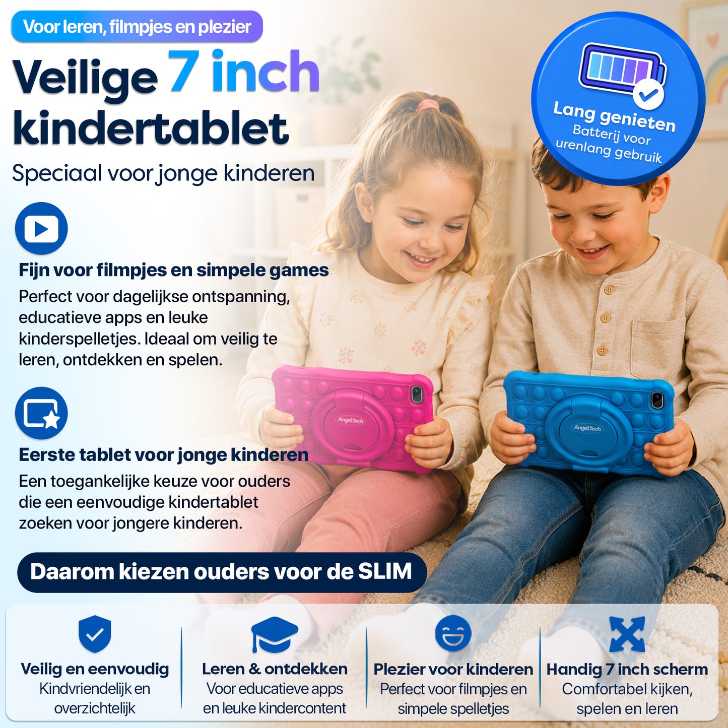 AngelTech Kinderpakket SLIM - Kindertablet + Kinderkoptelefoon