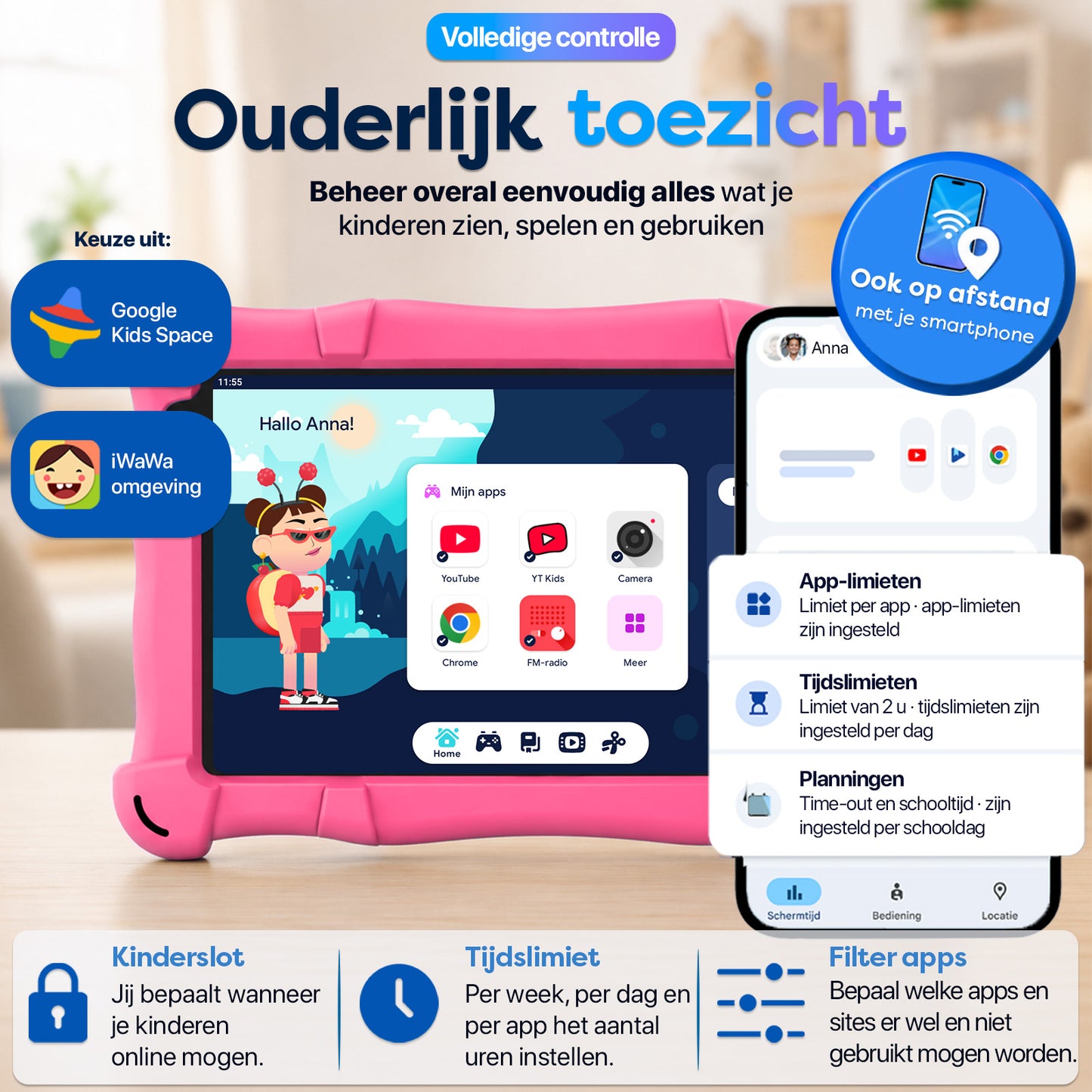 AngelTech Kinderpakket SLIM - Kindertablet + Kinderkoptelefoon