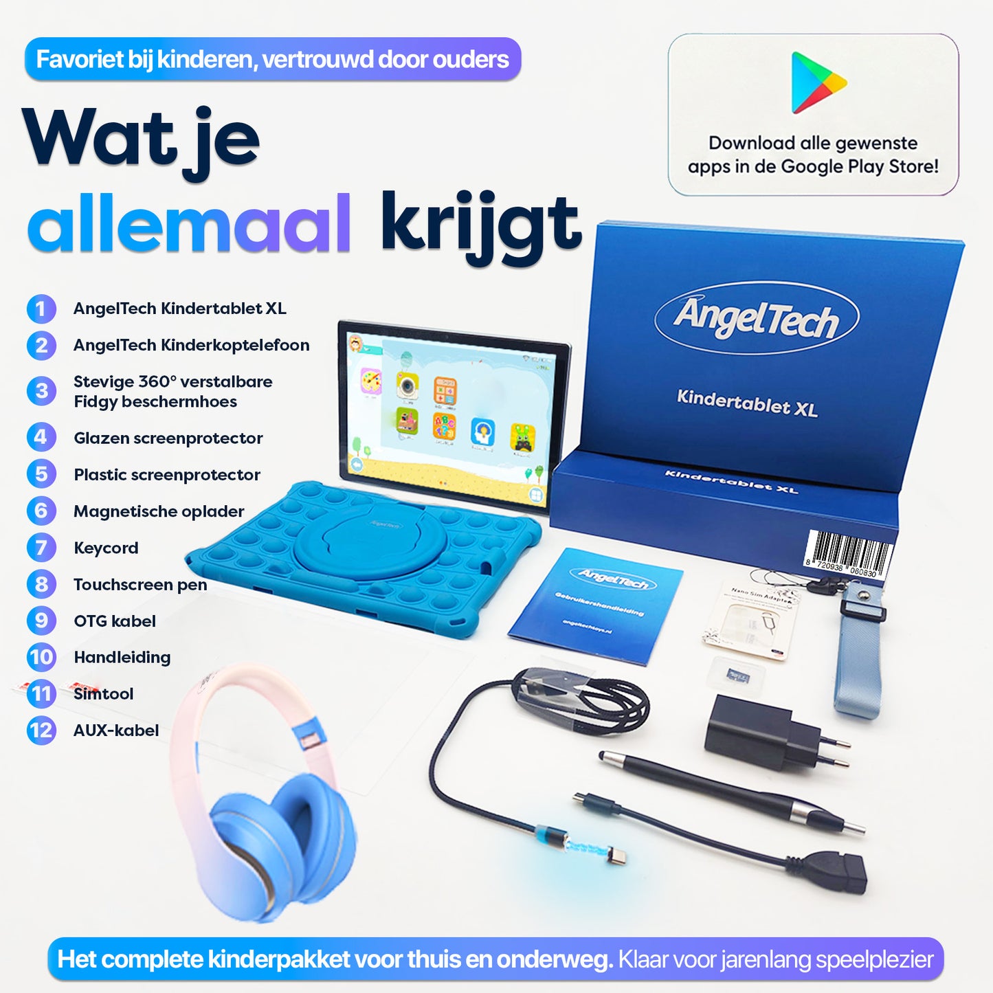 AngelTech Kinderpakket XL - Kindertablet + Kinderkoptelefoon