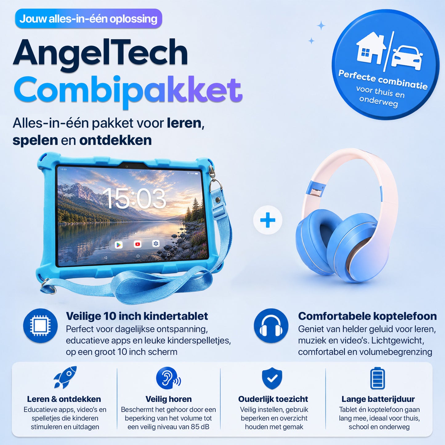 AngelTech Kinderpakket XL - Kindertablet + Kinderkoptelefoon