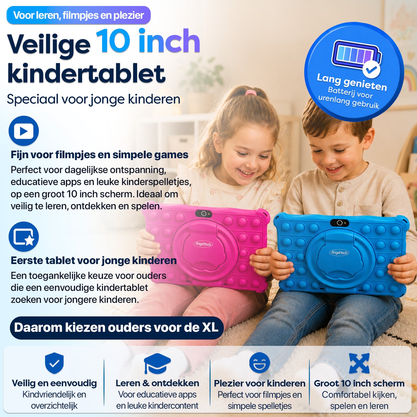 AngelTech Kinderpakket XL - Kindertablet + Kinderkoptelefoon
