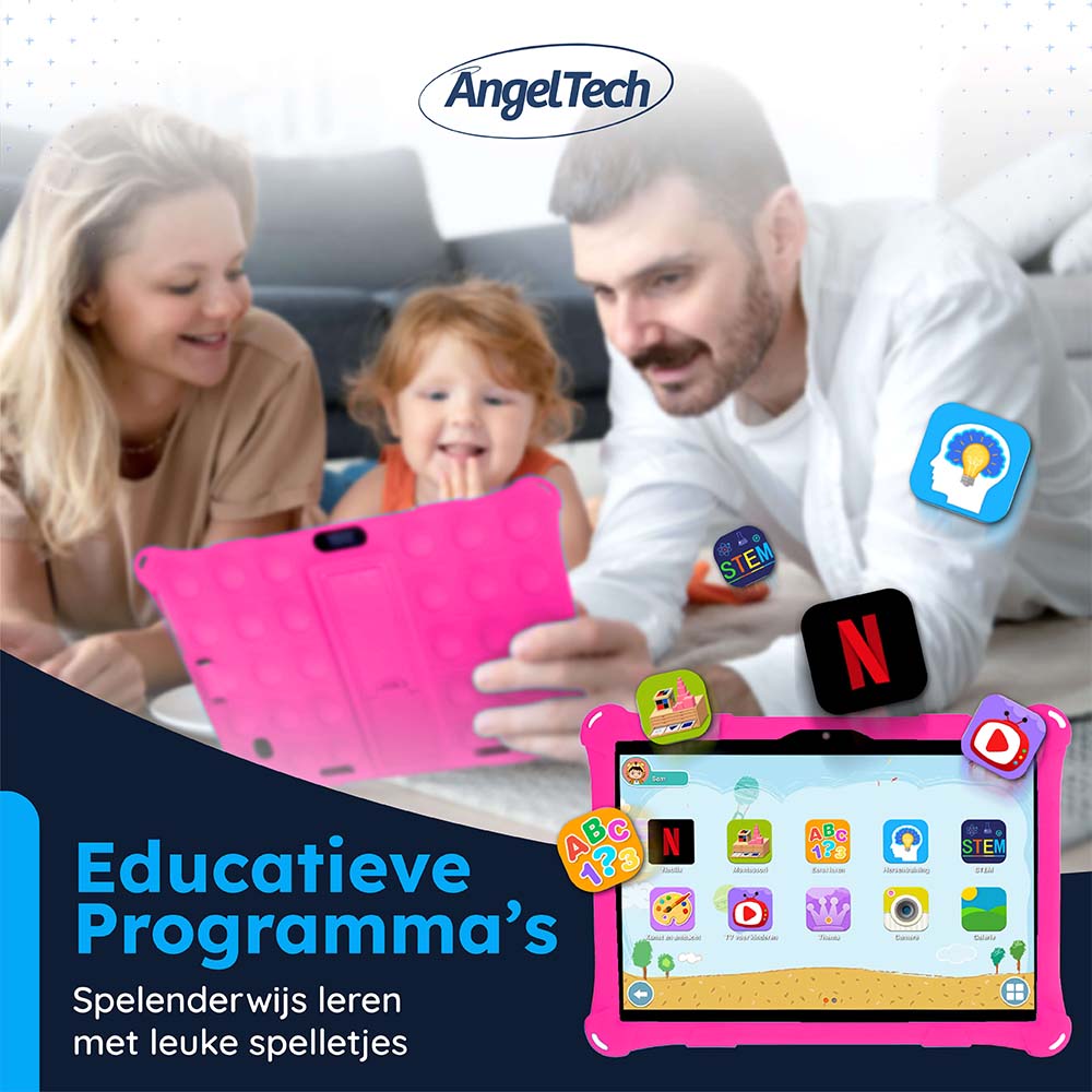 AngelTech Kindertablet XL Roze 10 inch Inclusief 64GB SD-kaart