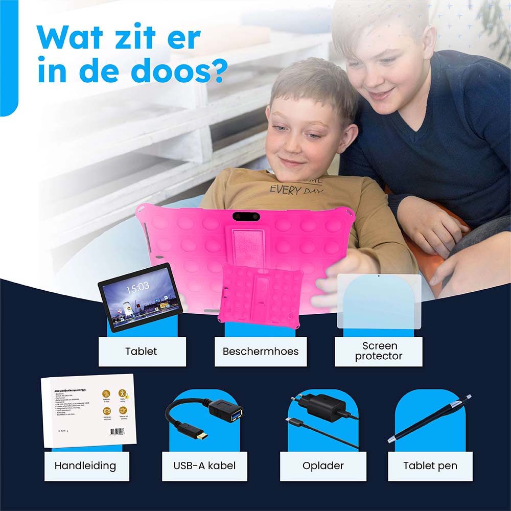 AngelTech Kindertablet XL Roze 10 inch Inclusief 64GB SD-kaart