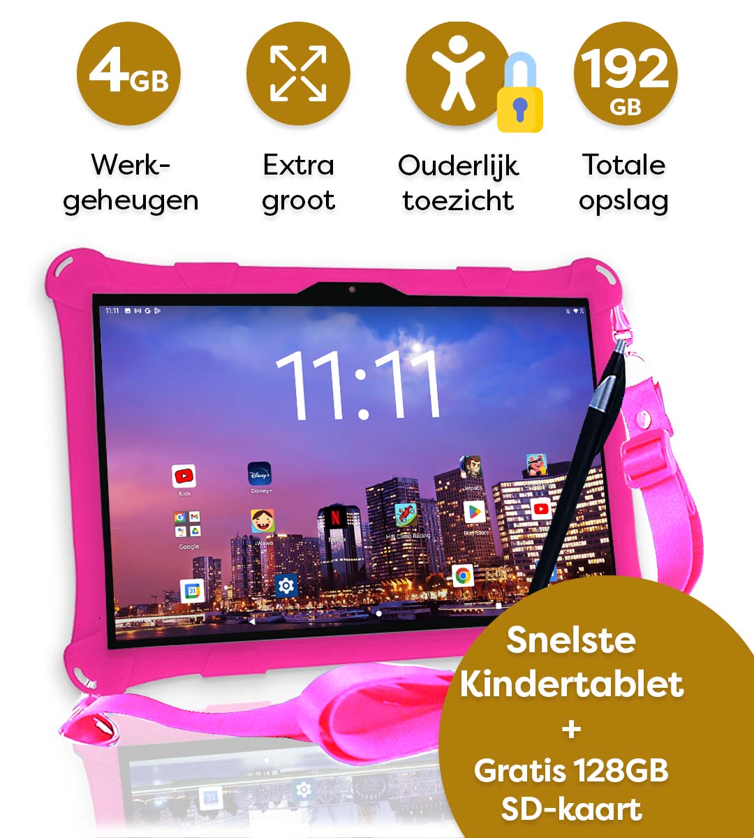 AngelTech Kindertablet XL PRO II 10 inch Roze Inclusief 128GB SD-kaart